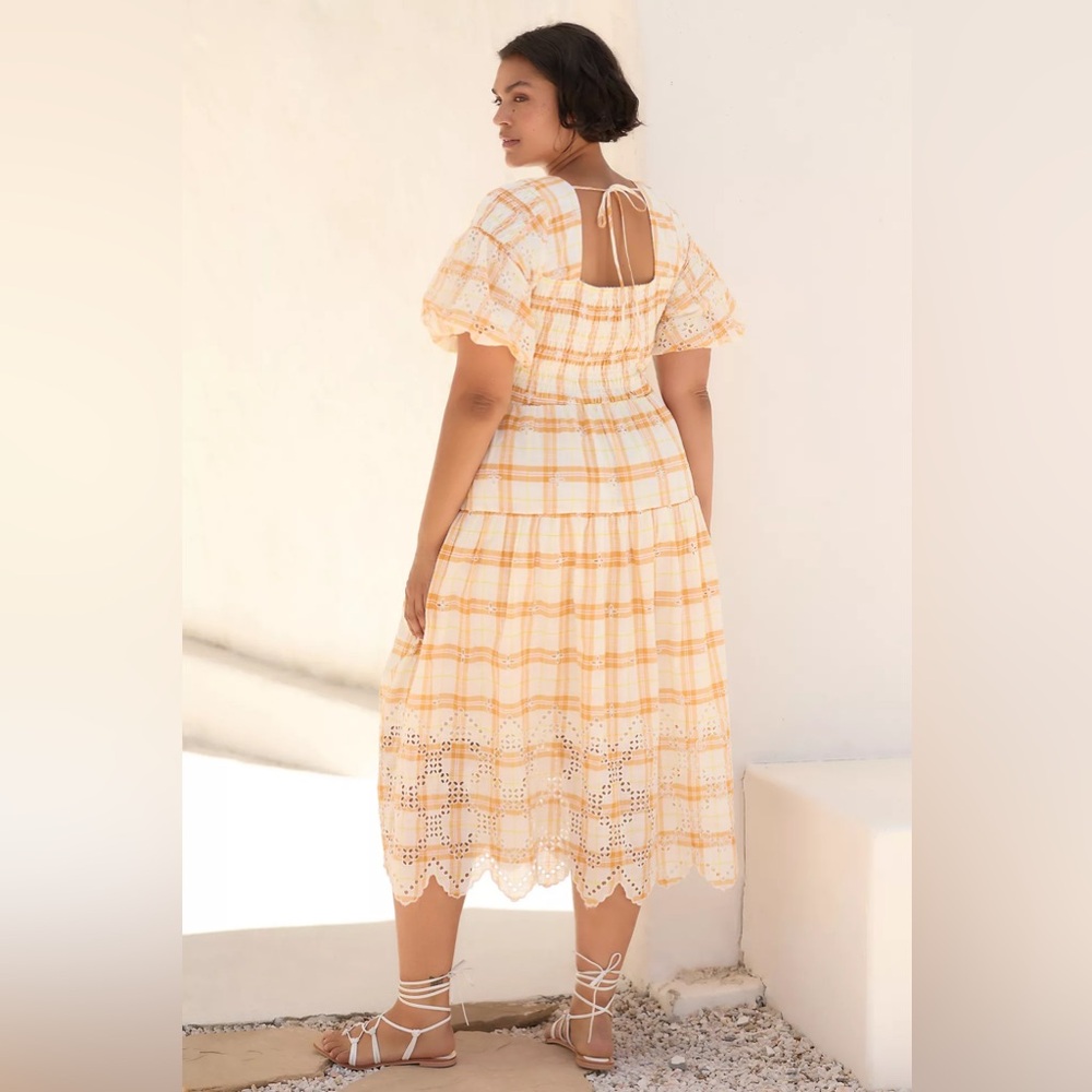 Puff-Sleeve Eyelet Midi Dress - Picture 5 of 15